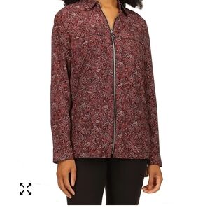MICHAEL Michael Kors Paisley Zip Blouse - Burgundy and Black